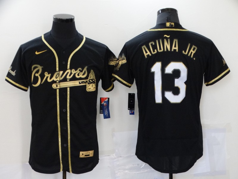 Men Atlanta Braves #13 Acuna jr Black gold Game Nike 2021 MLB Jersey